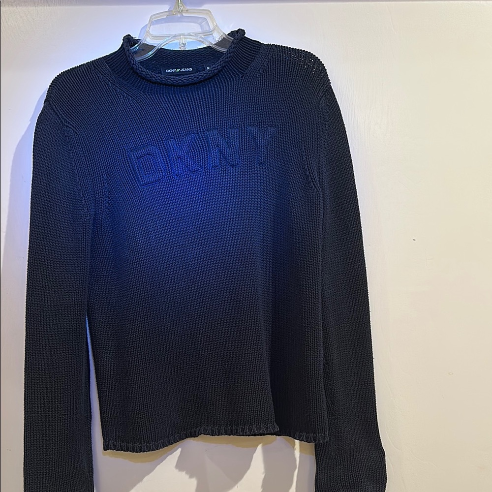 DKNY VINTAGE 2000S DKNY DARK BLUE  KNIT FUNNEL NECK SWEATER – M